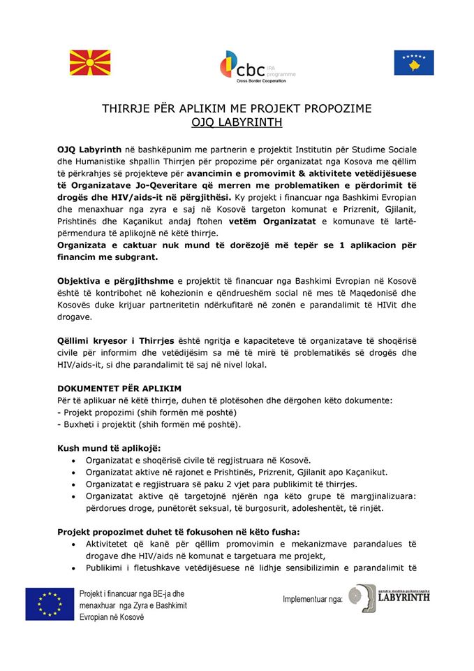 POZIV ZA APLICIRRANJE SA PROJEKT PREDLOZIMA